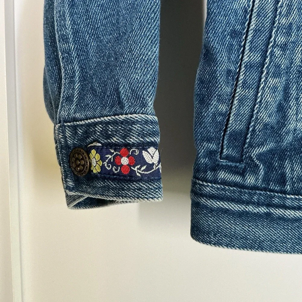 Vintage 90's Kids‎ Girls Denim Jacket Embroidered Floral  Size 5 - 6 Cottagecore